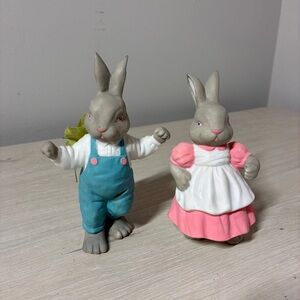 Dept 56 Carrot Patch Vintage Bunny Figurines Cottagecore Easter Rabbit Pair